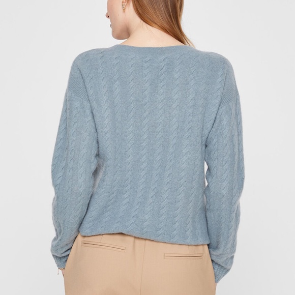 Boiled Cashmere Cable Crew Sweater - New With Tags - NEVER WORN - Lake Blue - Picture 2 of 4